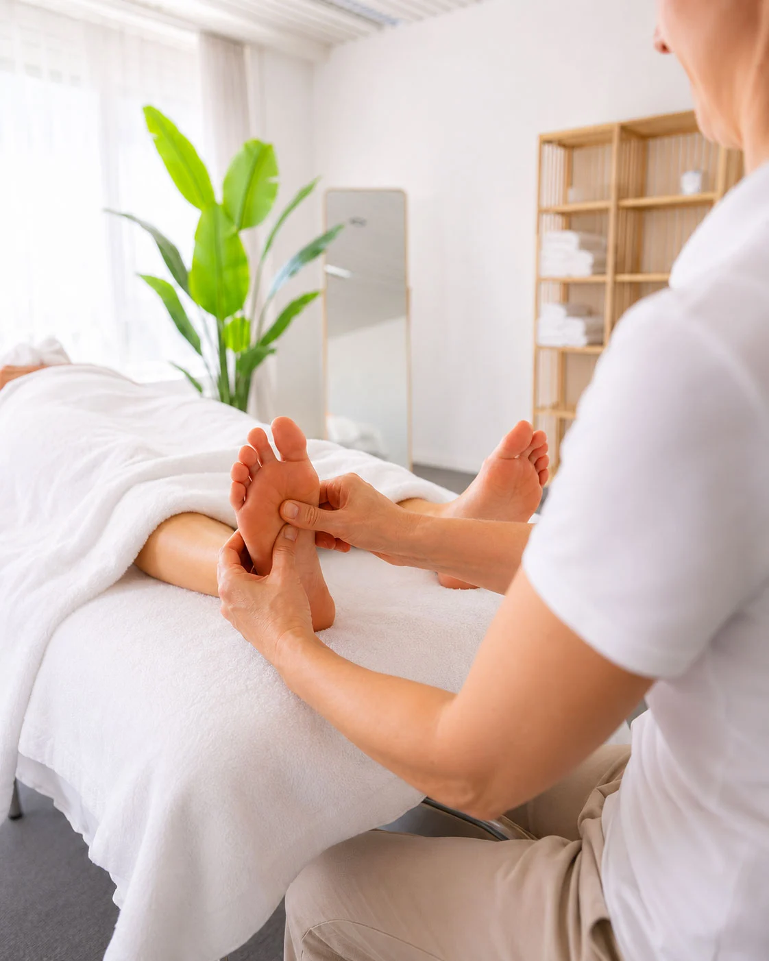 Ruhige Arbeit an den Fussreflexzonen im Massage Zentrum Suhr